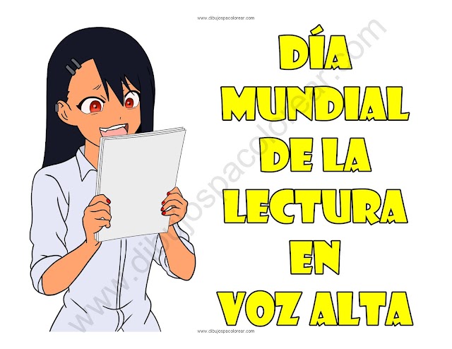 Dia Mundial de la Lectura en Voz Alta dibujo a color y para colorear